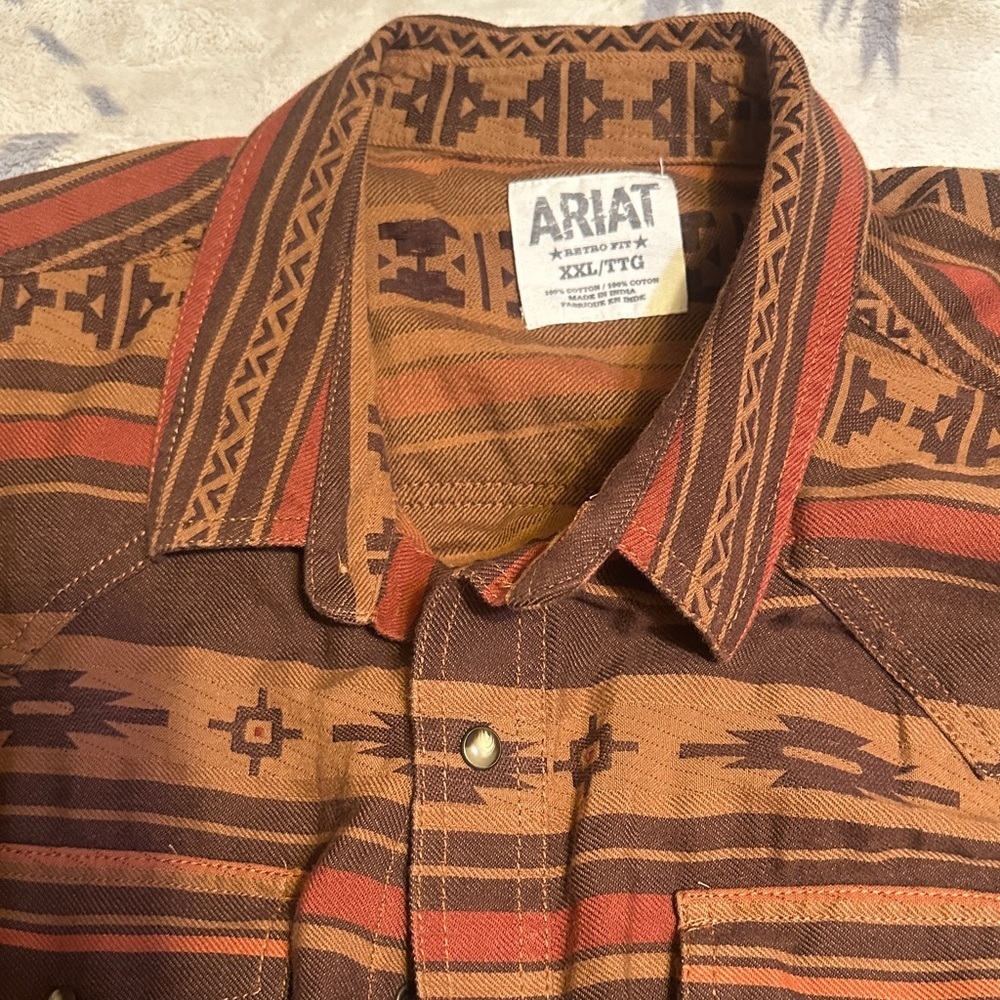 Ariat Brown and Tan Patterned Casual pearl snap Shirt 100% cotton